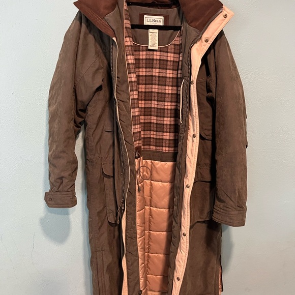 L.L. Bean Plaid Coat with Brown Accents - Picture 1 of 5